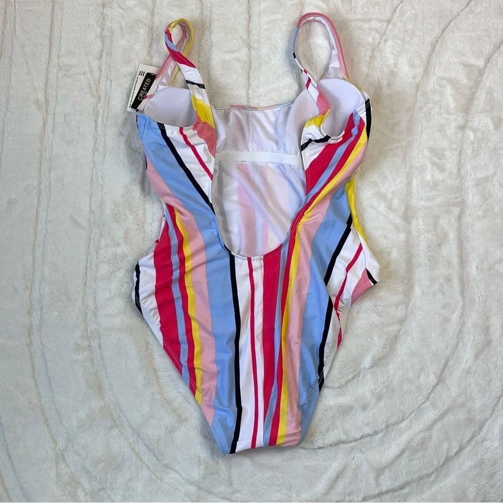 Bar III Stripe High Leg Cheeky One Piece Swimsuit NWT Minor Flaw Sz L - Picture 6 of 7